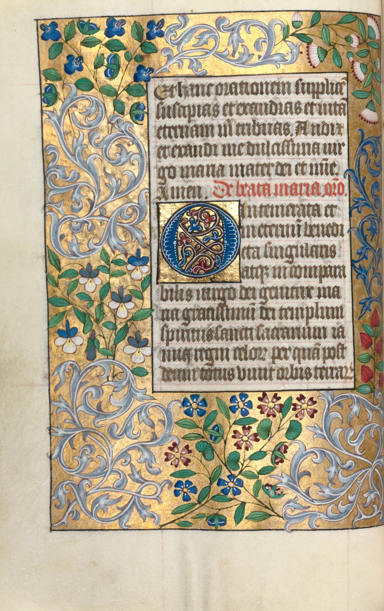 كتاب ساعات استخدام روان: fol. 22v ، O الأولي الكبير مع الحدود المتقنة ، ج. 1470. بواسطة سيد لاتيني جنيف