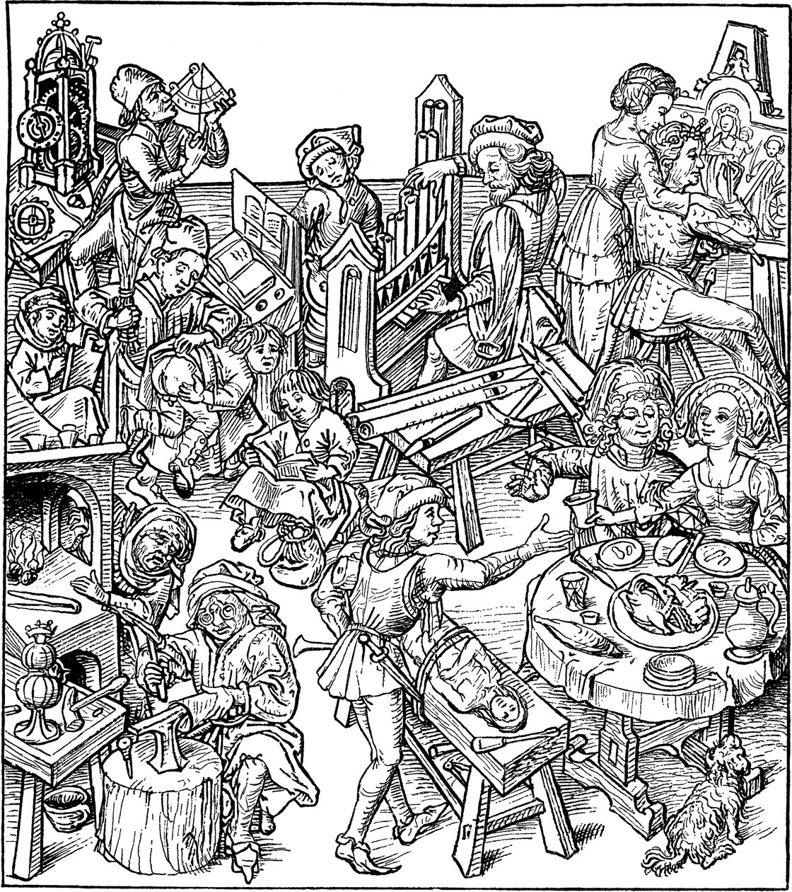 عطارد وأولاده. رسم توضيحي من كتاب Housebook ، 1480s بواسطة ماجستير في Housebook