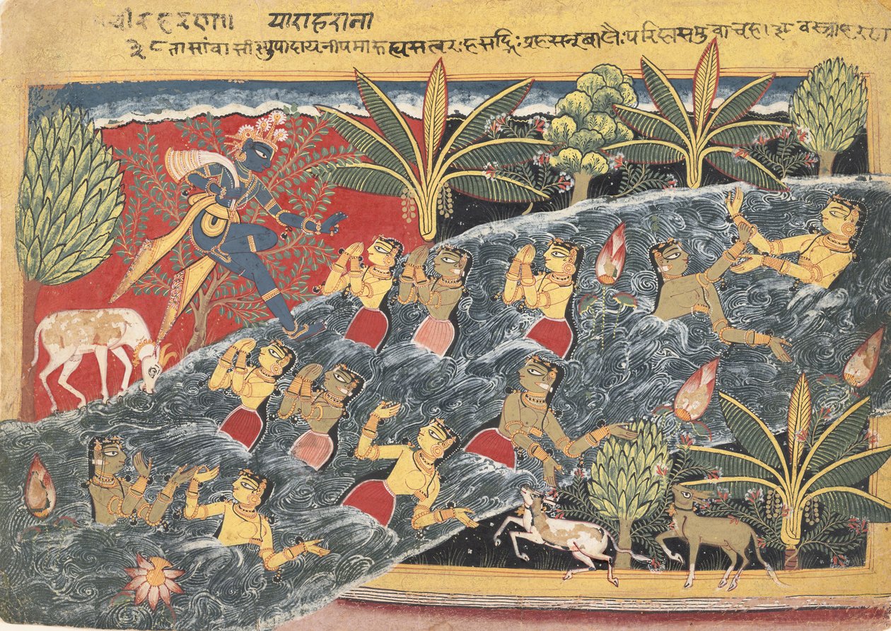 يتوسل جوبيس مع كريشنا لإعادة ملابسهم ... ، كاليفورنيا. 1560 - 65. بواسطة سيد Isarda
