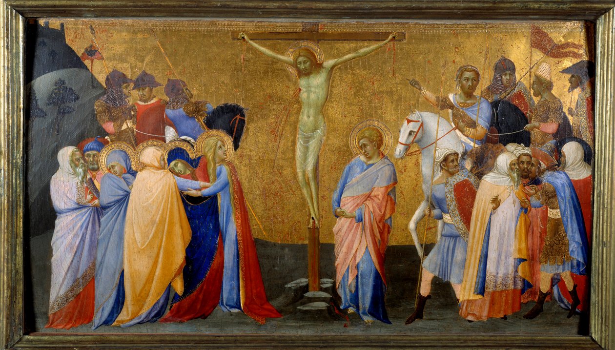 The Crucifixion Detrempe لسيد مادونا دي سان بيترو دي أوفيل (القرن الرابع عشر) صن. 4،36 × 7،74 م بواسطة سيد مادونا سان بيترو اوف اوفيلا