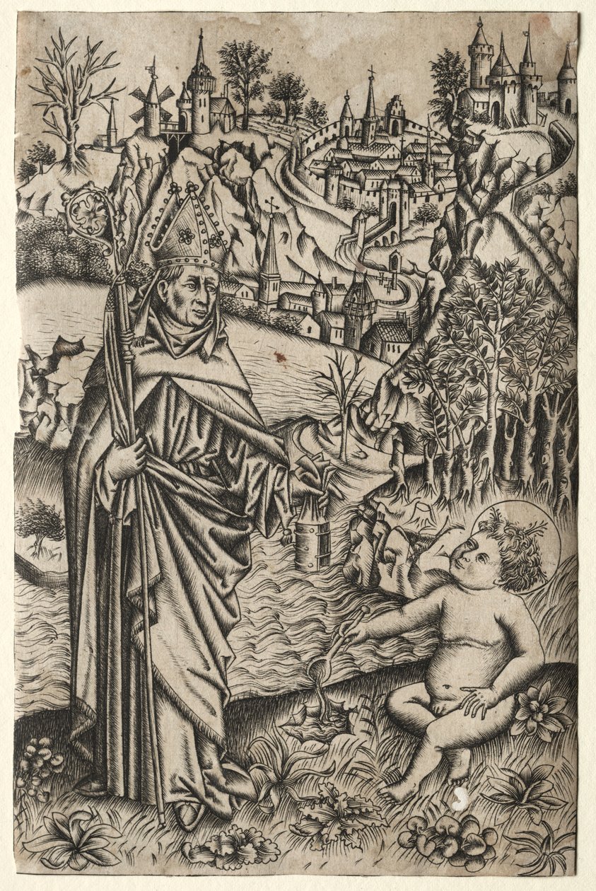 القديس أوغسطين والطفل على شاطئ البحر ، ج. 1465-1469. بواسطة سيد شغف نورمبرغ