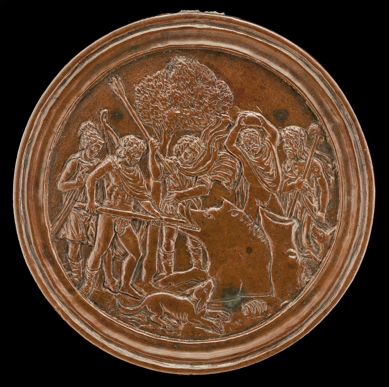 صيد المليجر لخنزير كاليدونيان ، الربع الرابع من القرن الخامس عشر. بواسطة سيد Orpheus Legend