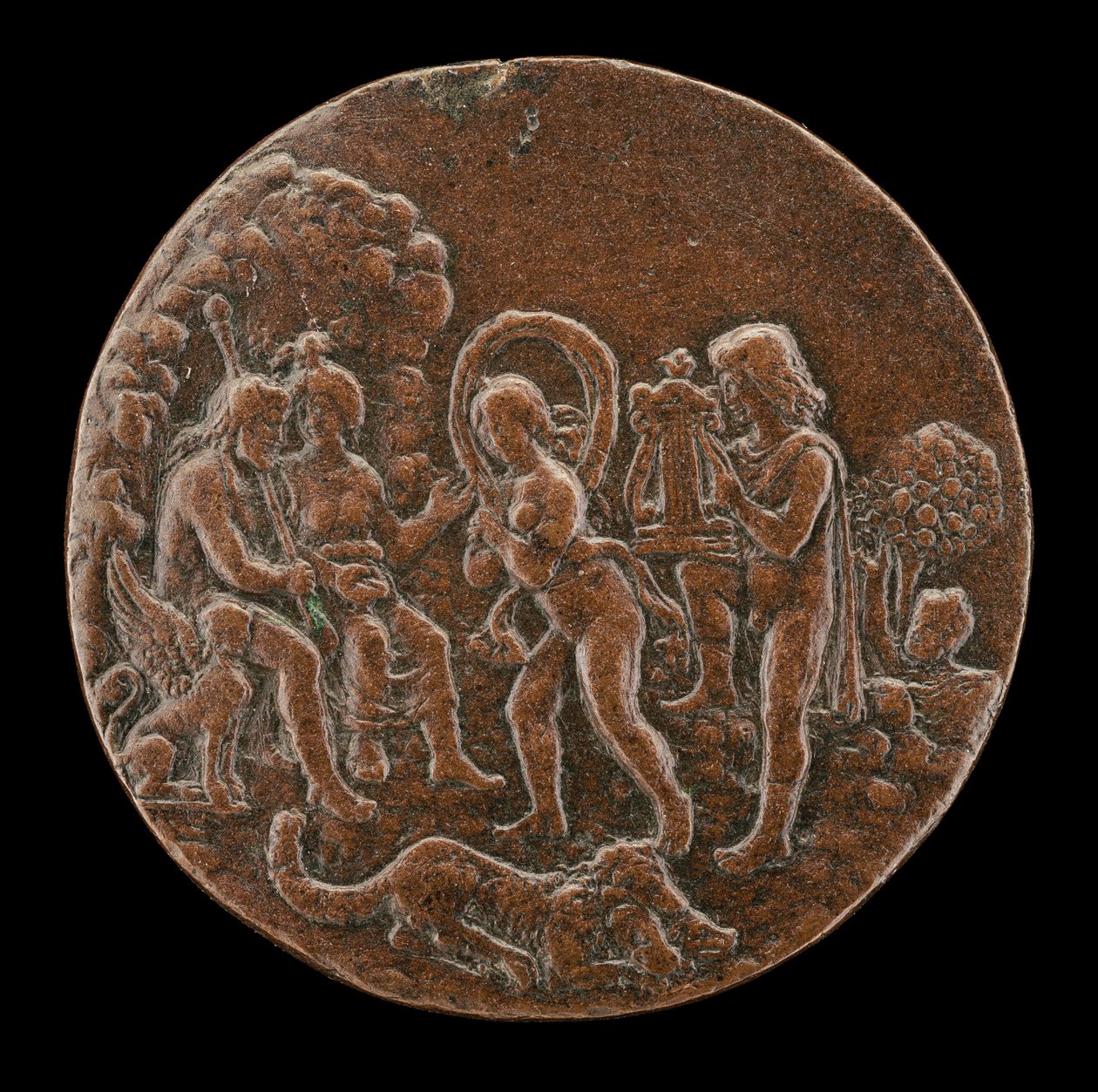 أورفيوس ويوريديس قبل بلوتو وبروسيربين ، الربع الرابع من القرن الخامس عشر. بواسطة سيد Orpheus Legend