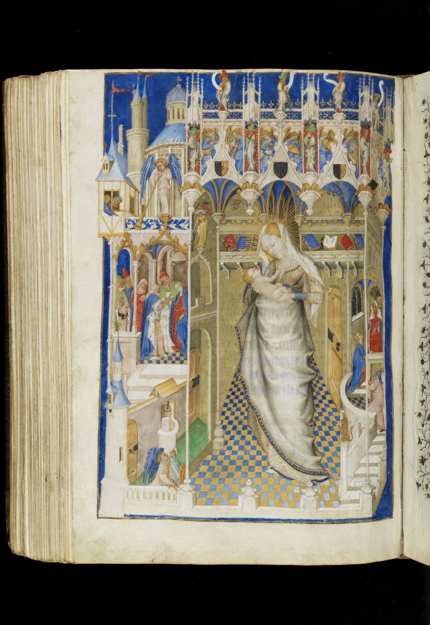 السيدة 62 f.141v ، مادونا والطفل ، من كتاب ساعات ، بالفرنسية ، c.1445-50 بواسطة سيد ساعات روهان