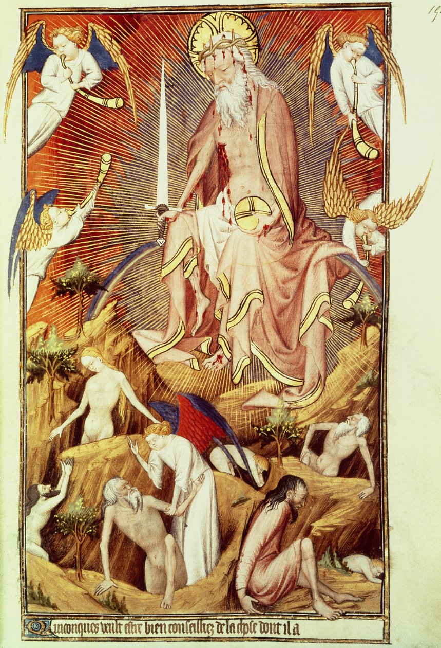 السيدة لات. 9471 ص .194 الحكم الأخير ، من Grandes Heures de Rohan ، c.1418-25 (انظر أيضًا 121172) بواسطة سيد ساعات روهان