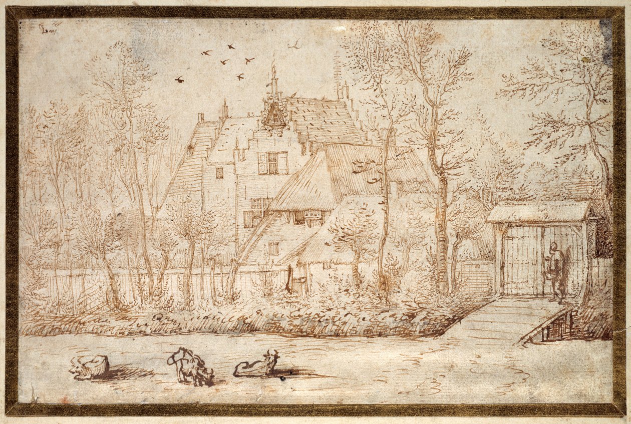A country house, with cattle in the foreground (pen & ink on paper) بواسطة جون كونستابل
