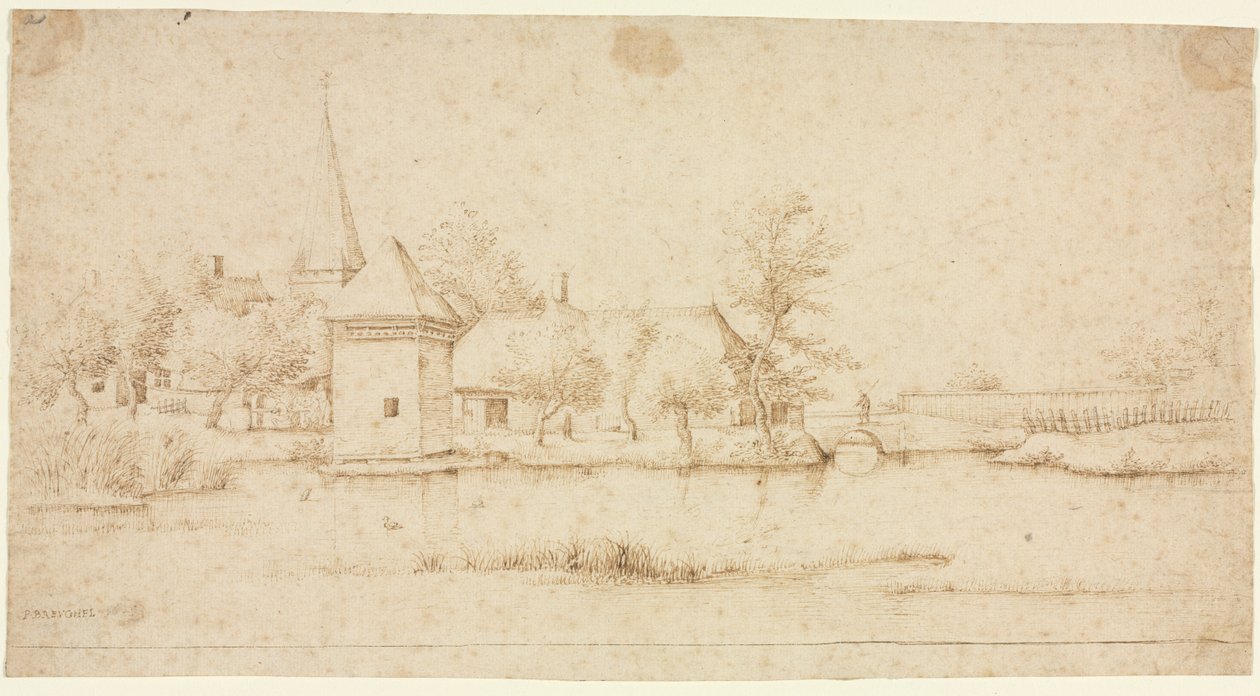 المناظر الطبيعية مع قرية Moated بواسطة سيد المناظر الطبيعية الصغيرة