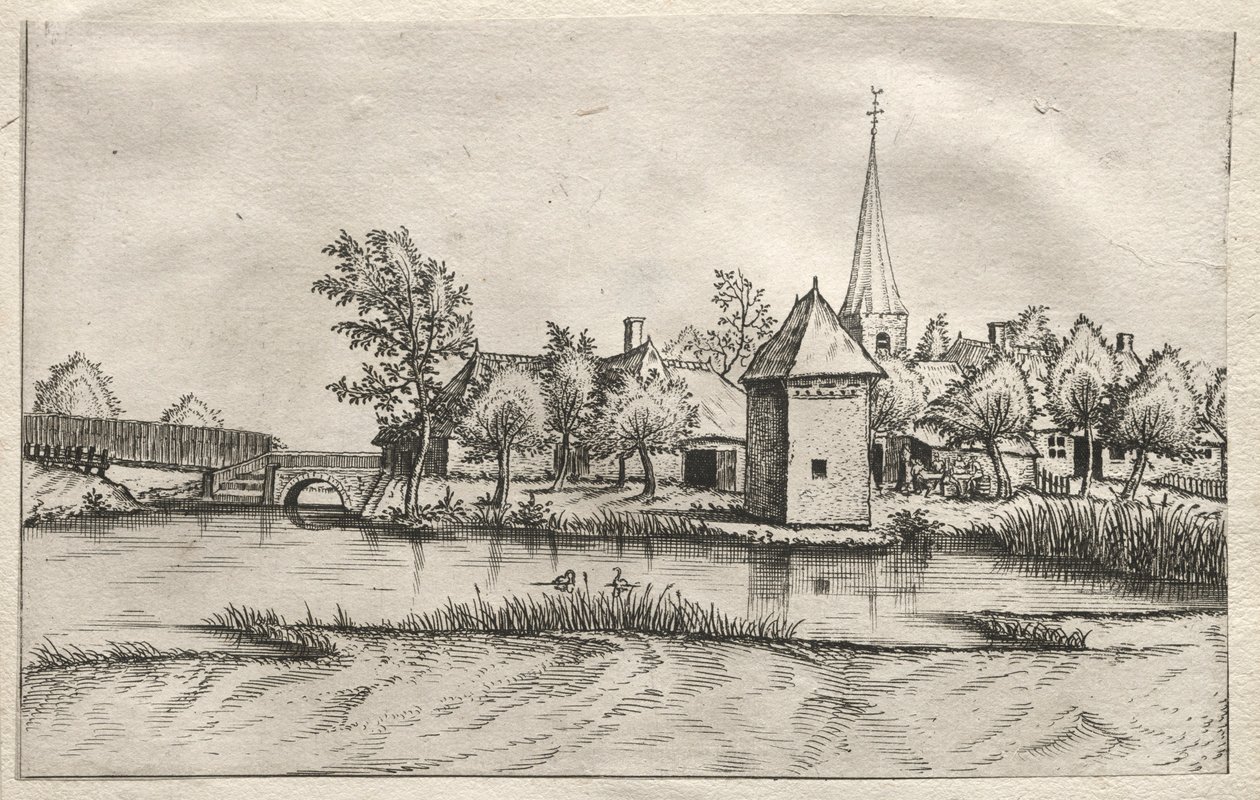 مناظر للقرى في برابانت وكامبين: قرية Moated ، ج. 1561. بواسطة سيد المناظر الطبيعية الصغيرة