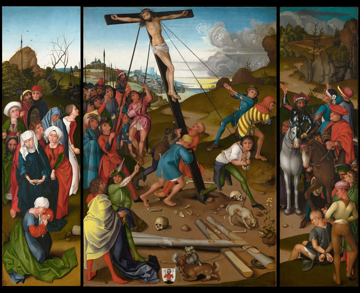 رفع الصليب [اللوحات الوسطى واليسرى واليمنى] ، ج. 14801490. بواسطة ماجستير في Starck Triptych