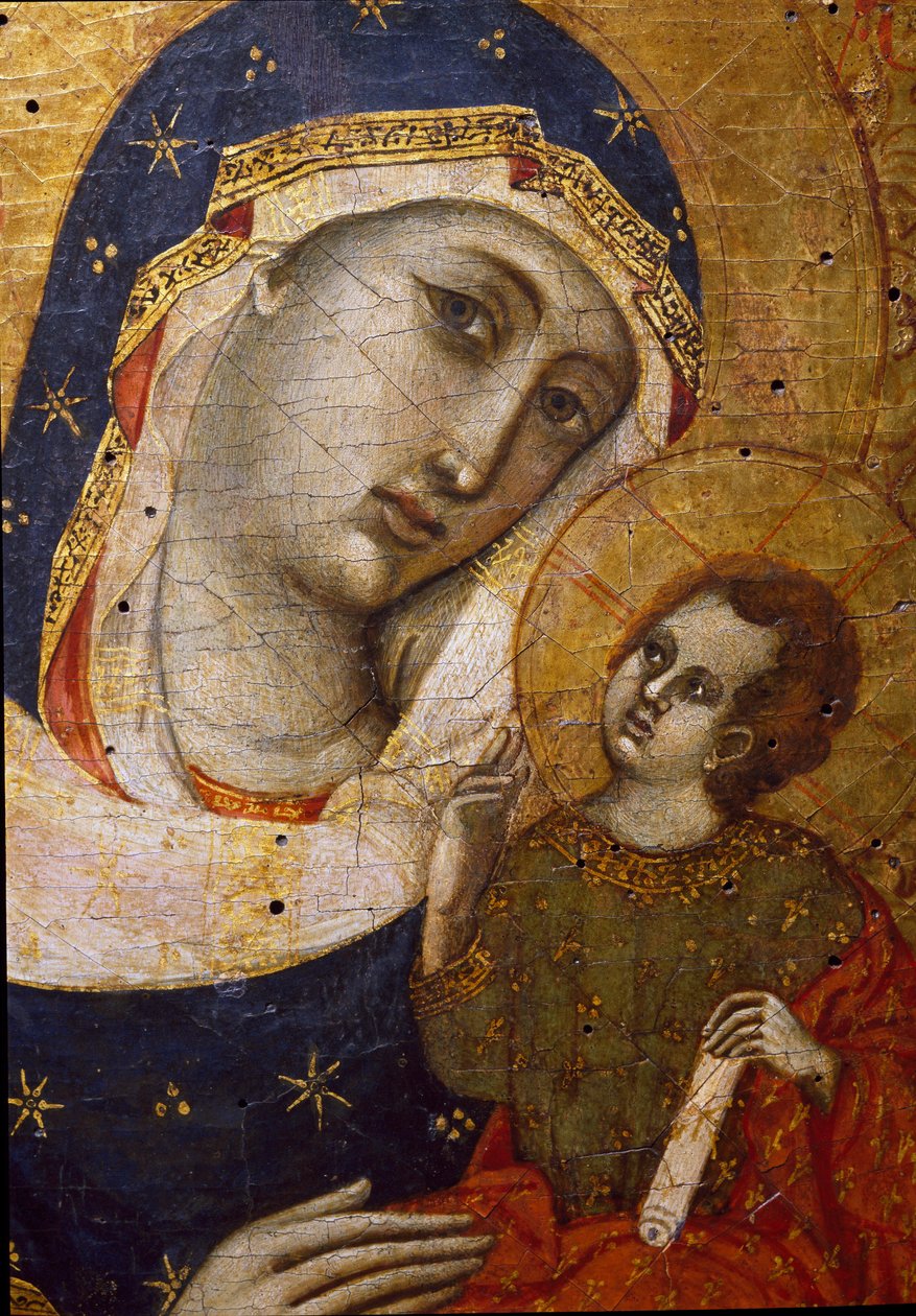 العذراء مع تفاصيل الطفل - الرسم على الخشب لسيد Diptych Sterbini (القرن الرابع عشر) Dim 33،5x26،7 cm مقعد ، Museo del Tesoro della Basilica di San Francesco بواسطة ماجستير في Sterbini Diptych