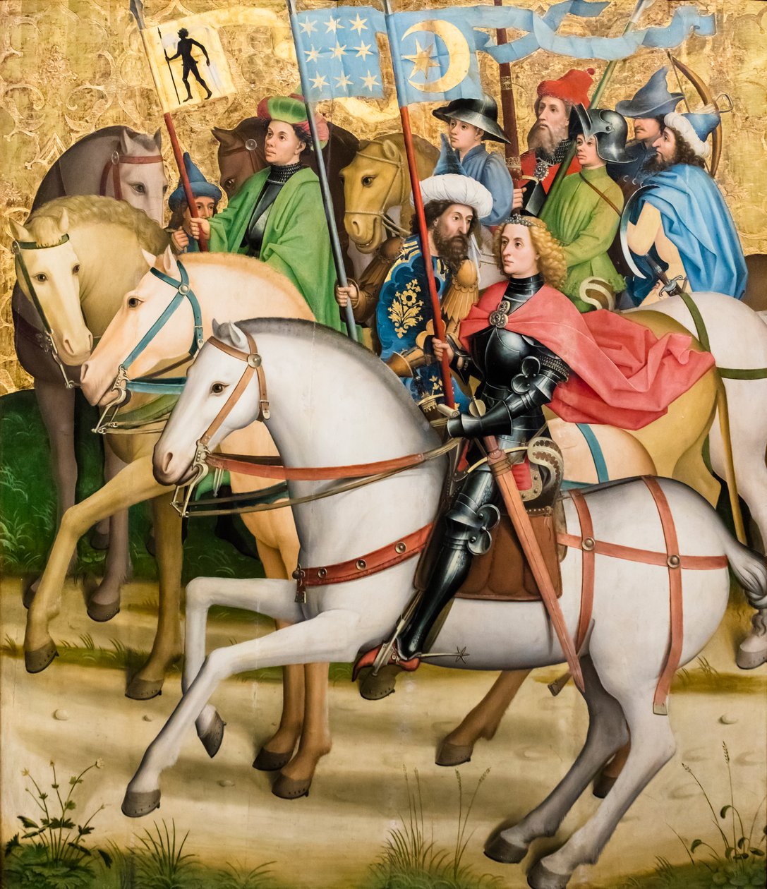 الحكماء الثلاثة وحاشيتهم، حوالي عام 1450/55 (تمبرا وزيت على شجرة التنوب) بواسطة سيد المجسم