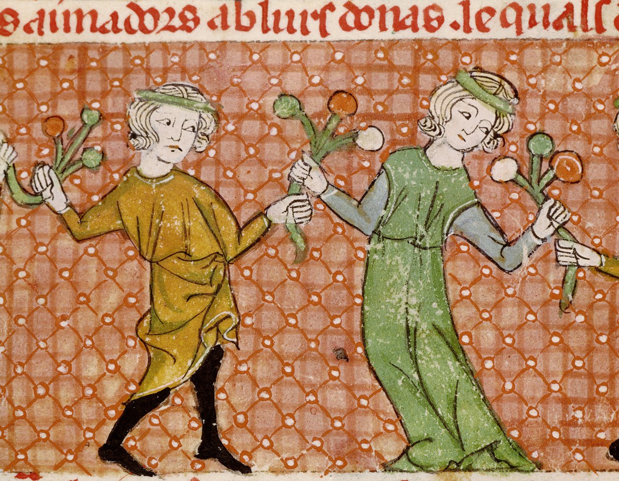Fol.215v الإغراء: زوجان راقصان بواسطة Matfre Ermengaut