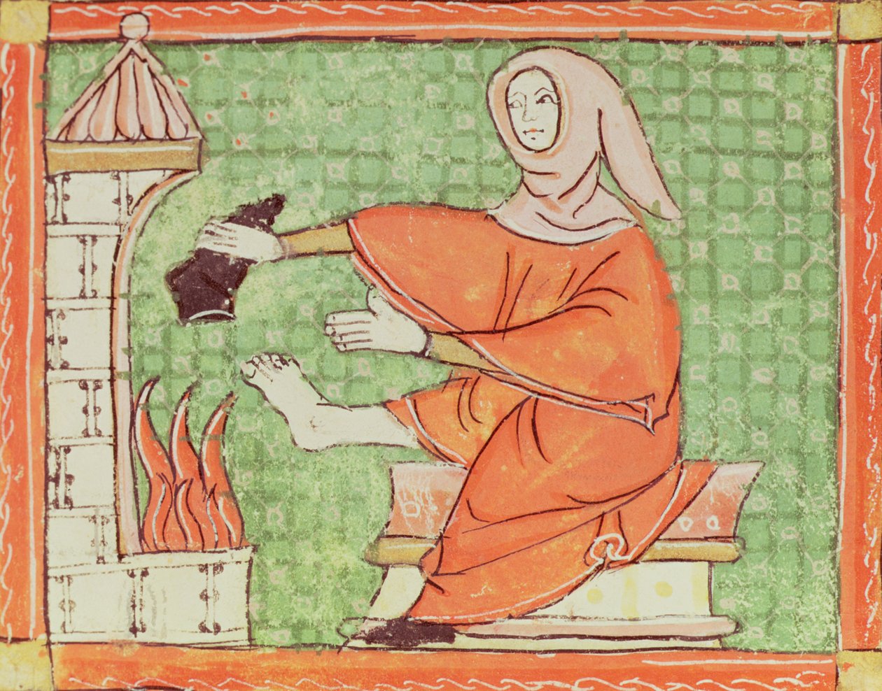 Fol.58r فبراير: الاحترار من النار (الرق) بواسطة Matfre Ermengaut