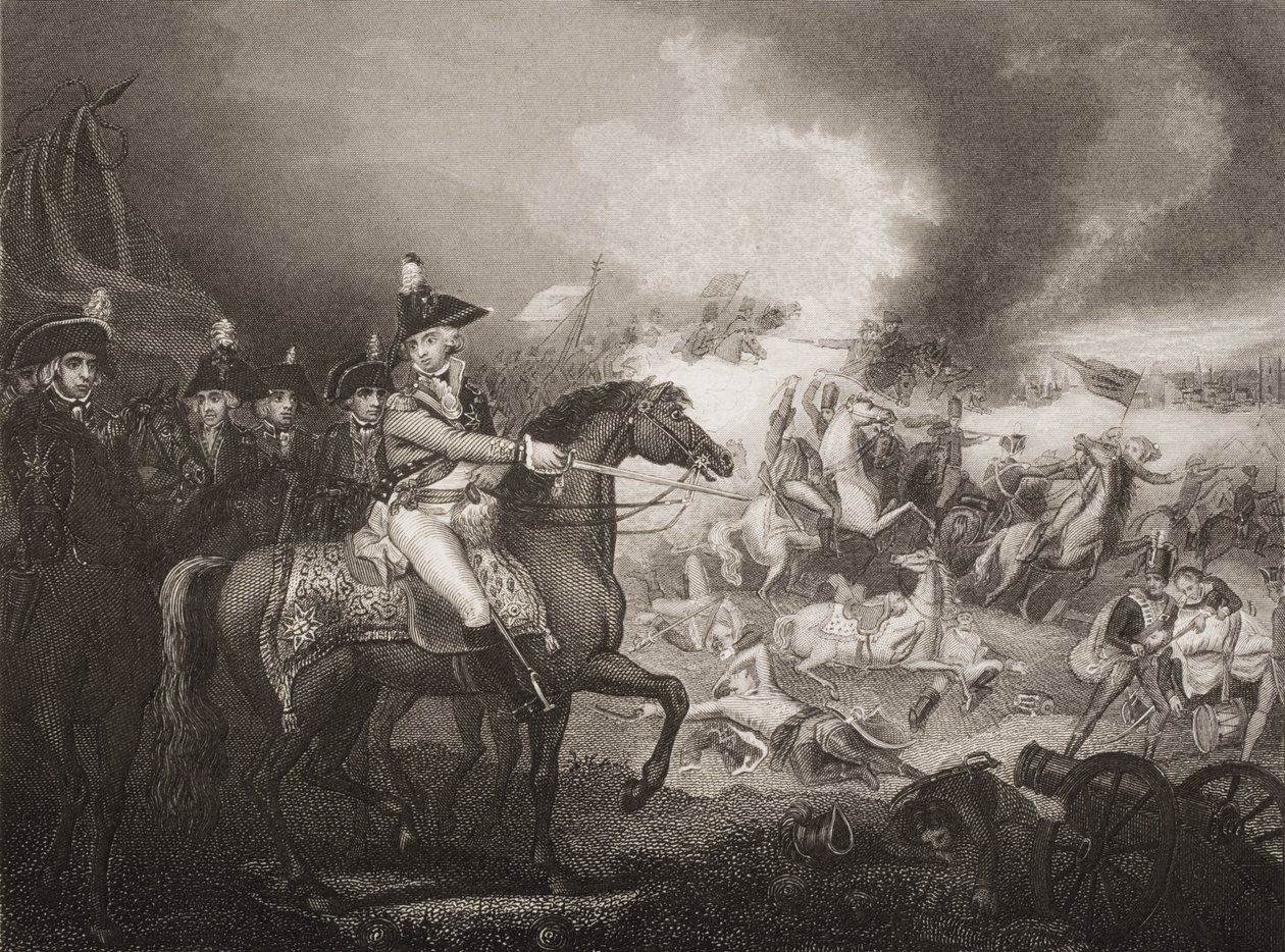 الهجوم على المعسكر الفرنسي على تلال فامارس بالقرب من فالنسيان ، 23 مايو 1793 ، رسم توضيحي من "معركة إنجلترا عن طريق البحر والبر" بواسطة ليوت. العقيد ويليامز ، نقش جيه روجرز (النقش بواسطة ماذر براون