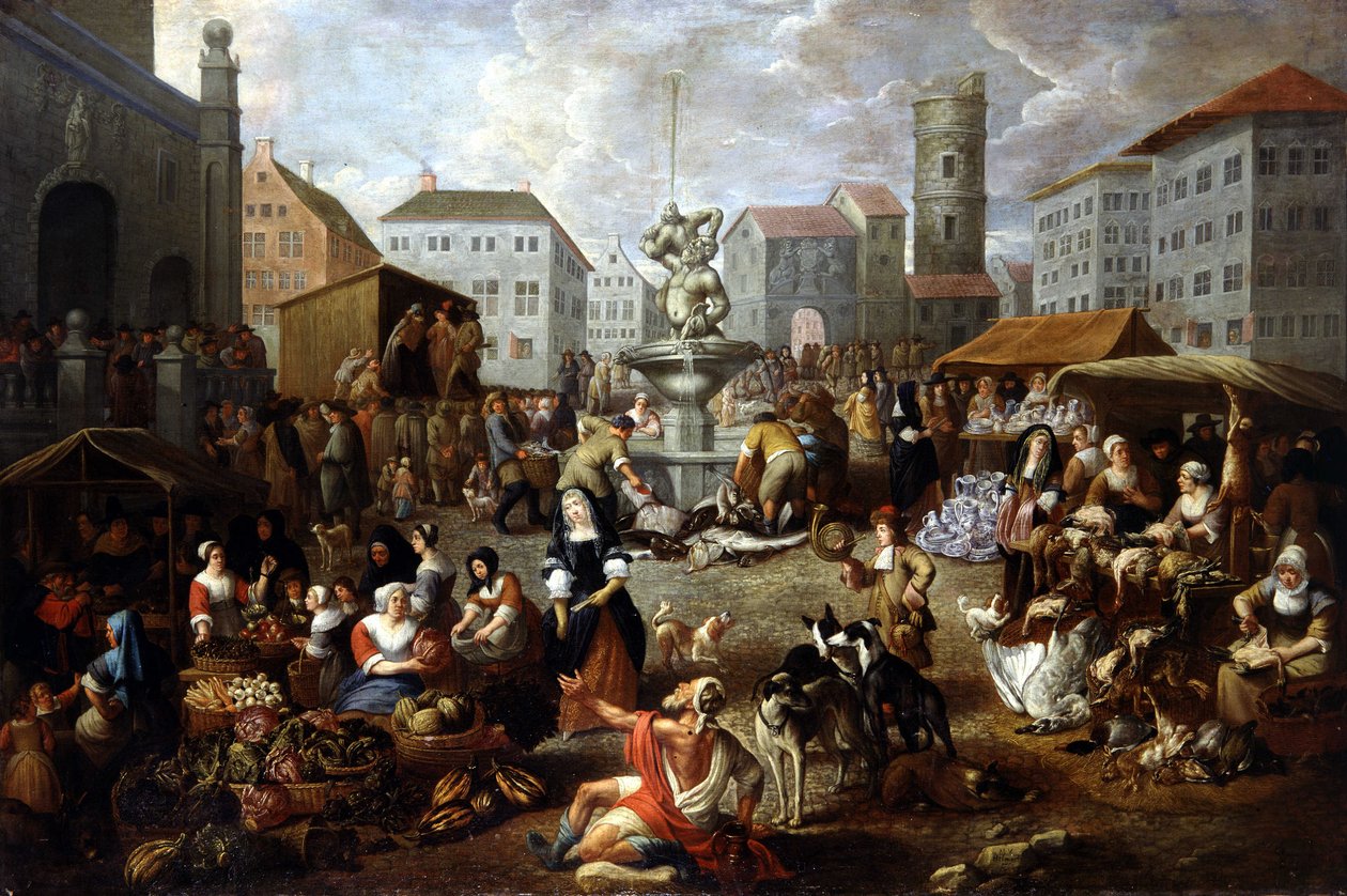 Walking Scene - 18th century painting, Musee de Tessee (Le Mans) بواسطة ماثيوس فان هيلمونت