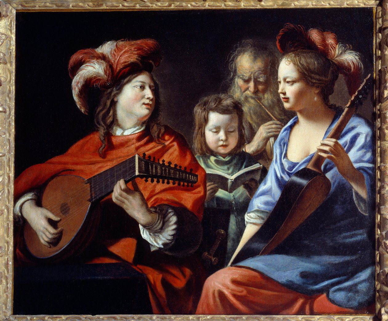 الحفلة مجموعة من موسيقيي موسيقى الباروك. الرسم بواسطة ماتيو لو نين (لينين) (1607-1677) القرن السابع عشر لاون ، متحف الفنون الجميلة بواسطة ماتيو لو نين