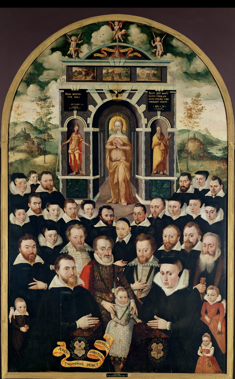 لوحة مجازية تصور العذراء ، هنري الرابع (1553-1610) و Courtiers ، المانحين ، زوجته وأفراد أسرهم بواسطة ماتيو بريور