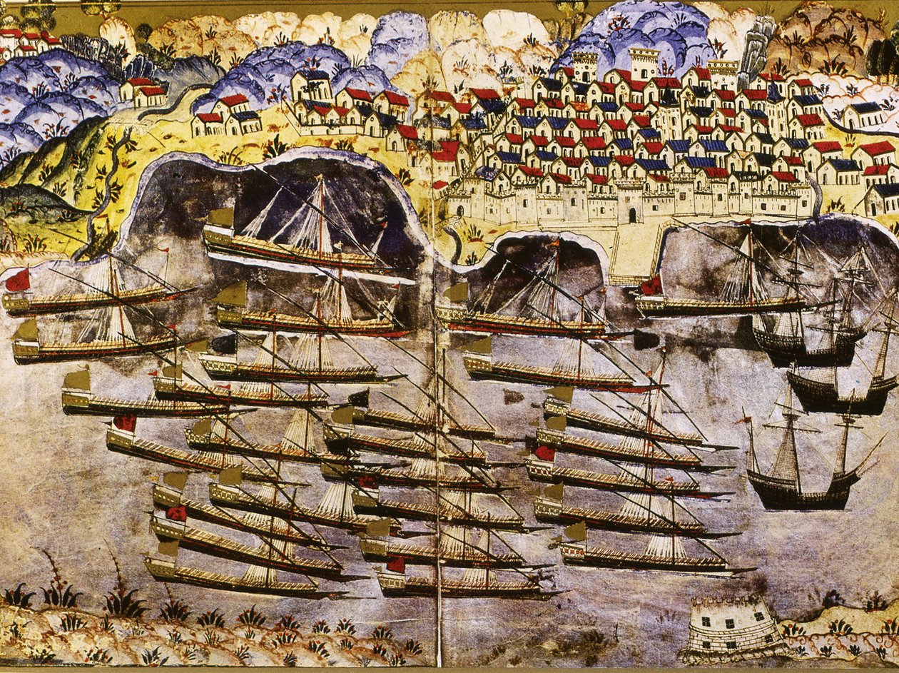 أسطول بربروسا يقضي فصل الشتاء في ميناء طولون الفرنسي ، 1543 ، منتصف القرن السادس عشر بواسطة ماتراكجي نصوح