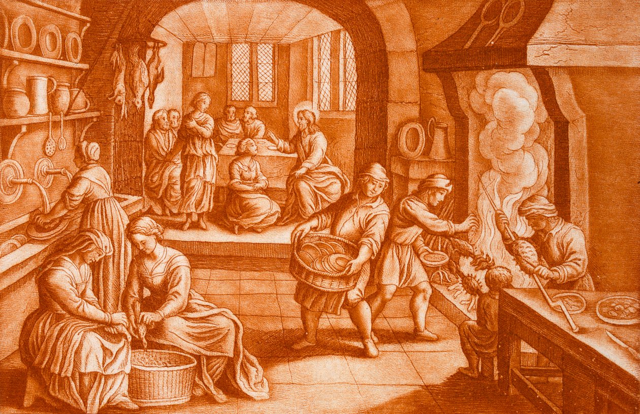قصة مريم ومرثا ، توضيح من الكتاب المقدس. بواسطة ماتاوس الثاني ميريان