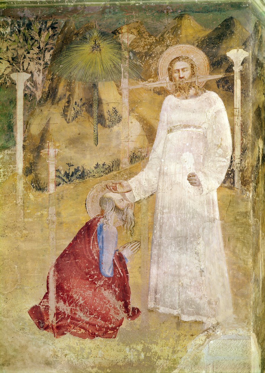 رؤية القديس يوحنا في بطمس ، تفاصيل من كنيسة القديس يوحنا ، 1344-45 بواسطة Matteo di Giovanetto da Viterbo