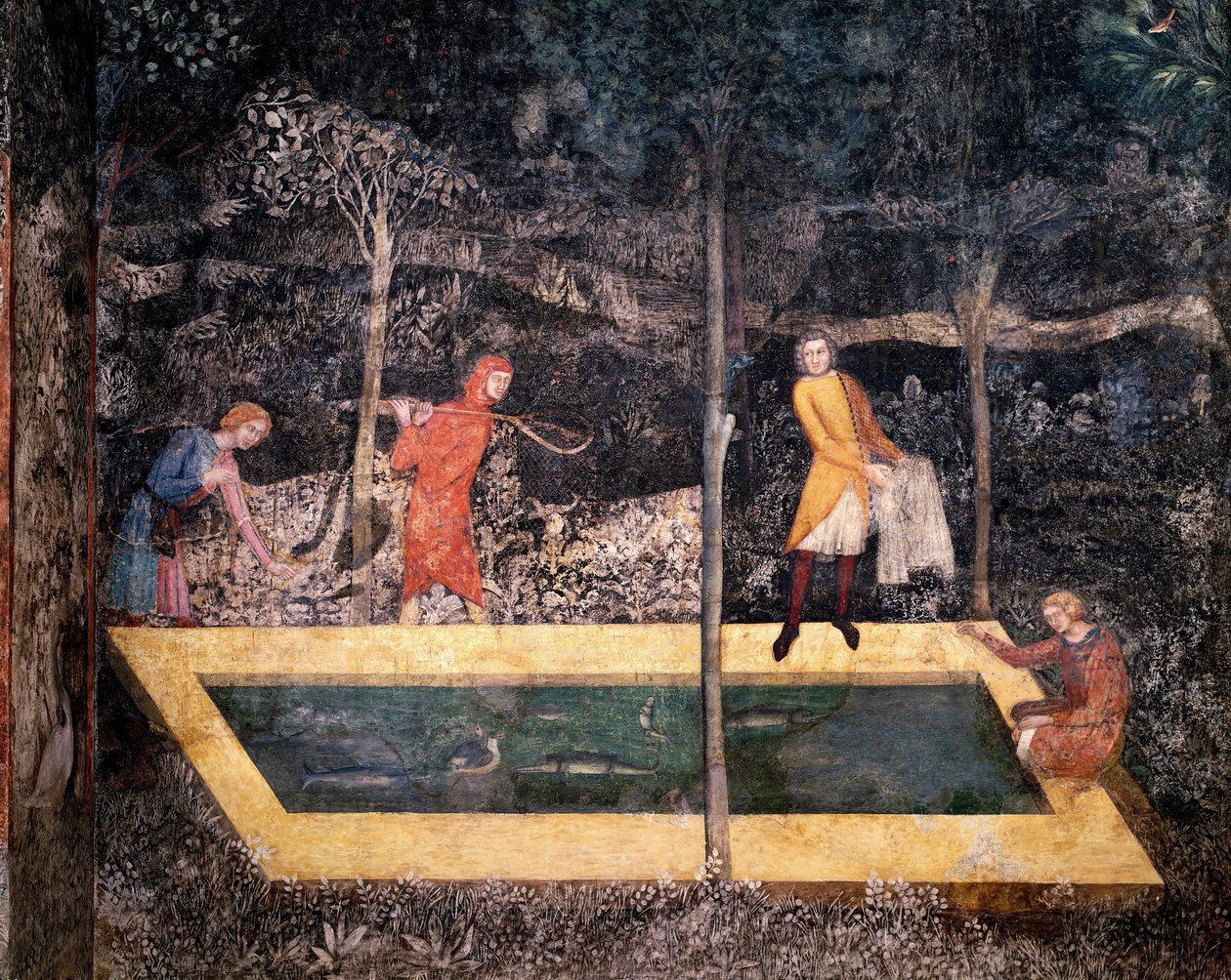 Scene of fishing near a well. (Fresco بواسطة ماتيو جيوفانيتي