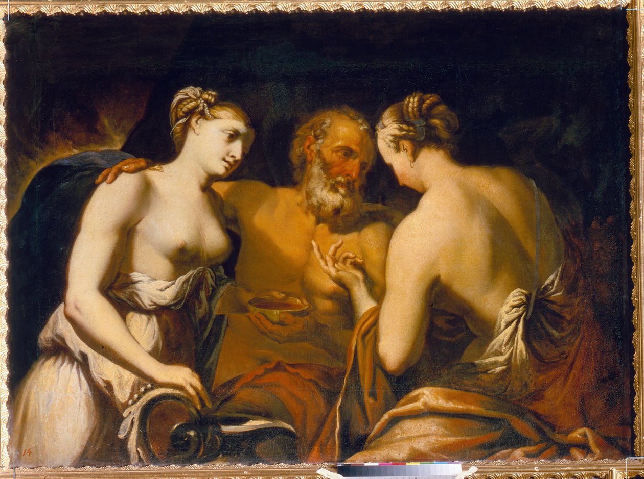 لوط وبناته - رسم ماتيو باتشيلي (1651-1732) ، زيت على قماش ، أواخر القرن السابع عشر - لوط وبناته ، زيت على قماش بواسطة ماتيو باتشيلي - متحف الدولة في الهواء الطلق تسارسكوي سيلو ، سانت بطرسبرغ بواسطة ماتيو باتشيلي