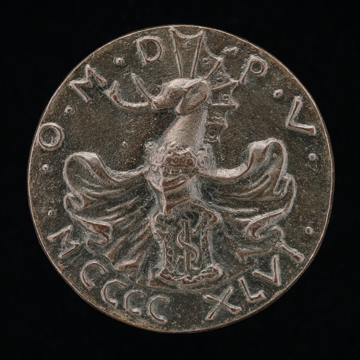 الدرع والخوذة وشعار الفيل والغطاء [معكوس] ، 1446. بواسطة Matteo di Andrea de Pasti