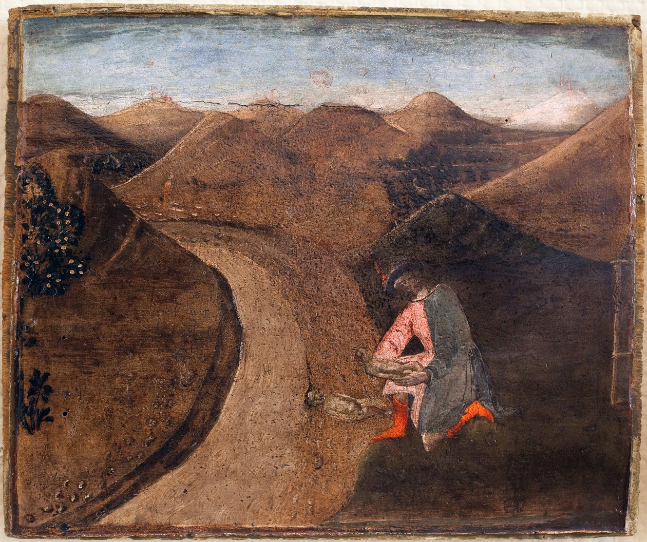 أسطورة رومولوس وريموس: يضع أموليوس التوائم على نهر التيبر. لوحة ماتيو دي جيوفاني (1430-1495) ، ديتريمب على الخشب ، 28.5 × 34 سم. الفن الإيطالي القرن الخامس عشر. متحف الفنون الجميلة في ليبورن. بواسطة Matteo di Giovanni di Bartolo