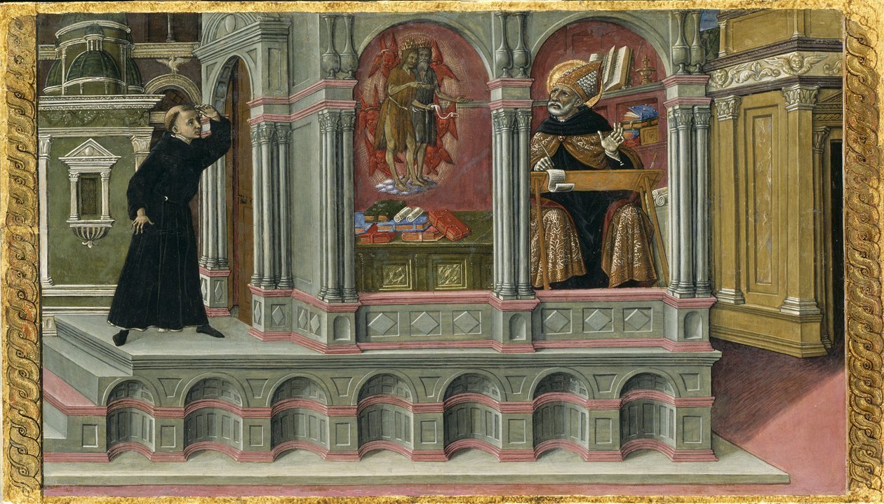رؤية القديس أوغسطين للقديسين جيروم ويوحنا المعمدان 1476 بواسطة Matteo di Giovanni di Bartolo