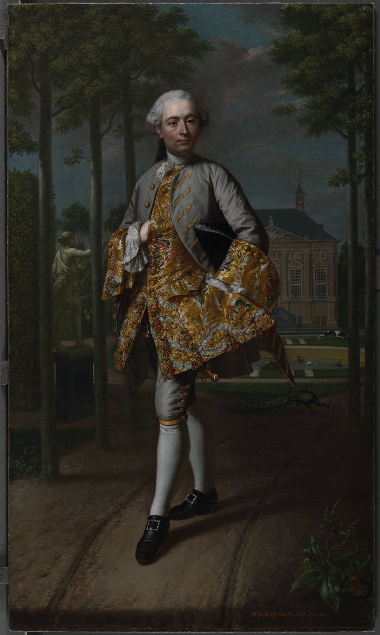 صورة جيرارد كورنيليس فان ريبيك جيرارد كورنيليس فان ريبيك (1722-1759) ، سكرتير دلفت ، يفترض أنه يقف أمام منزله الريفي إيسينستين في فوربورغ بواسطة ماثيوس فيرهايدن