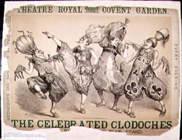 The Clodoches Celebrated ، ملصق لبانتوميم من اللحية الزرقاء التي أنتجها هنري ج.برايون ، تم إنتاجه في المسرح الملكي ، كوفنت غاردن ، لندن ، 1871 بواسطة ماثيو سمرفيل مورغان