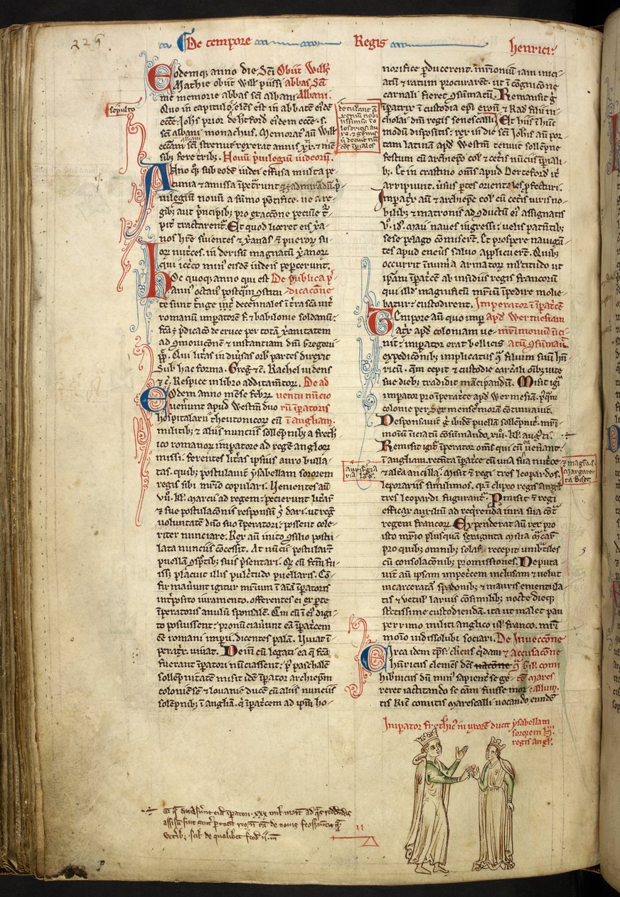 زواج فريدريك الثاني وإيزابيلا ملكة إنجلترا، Royal 14 C VII، f.123v بواسطة ماثيو باريس