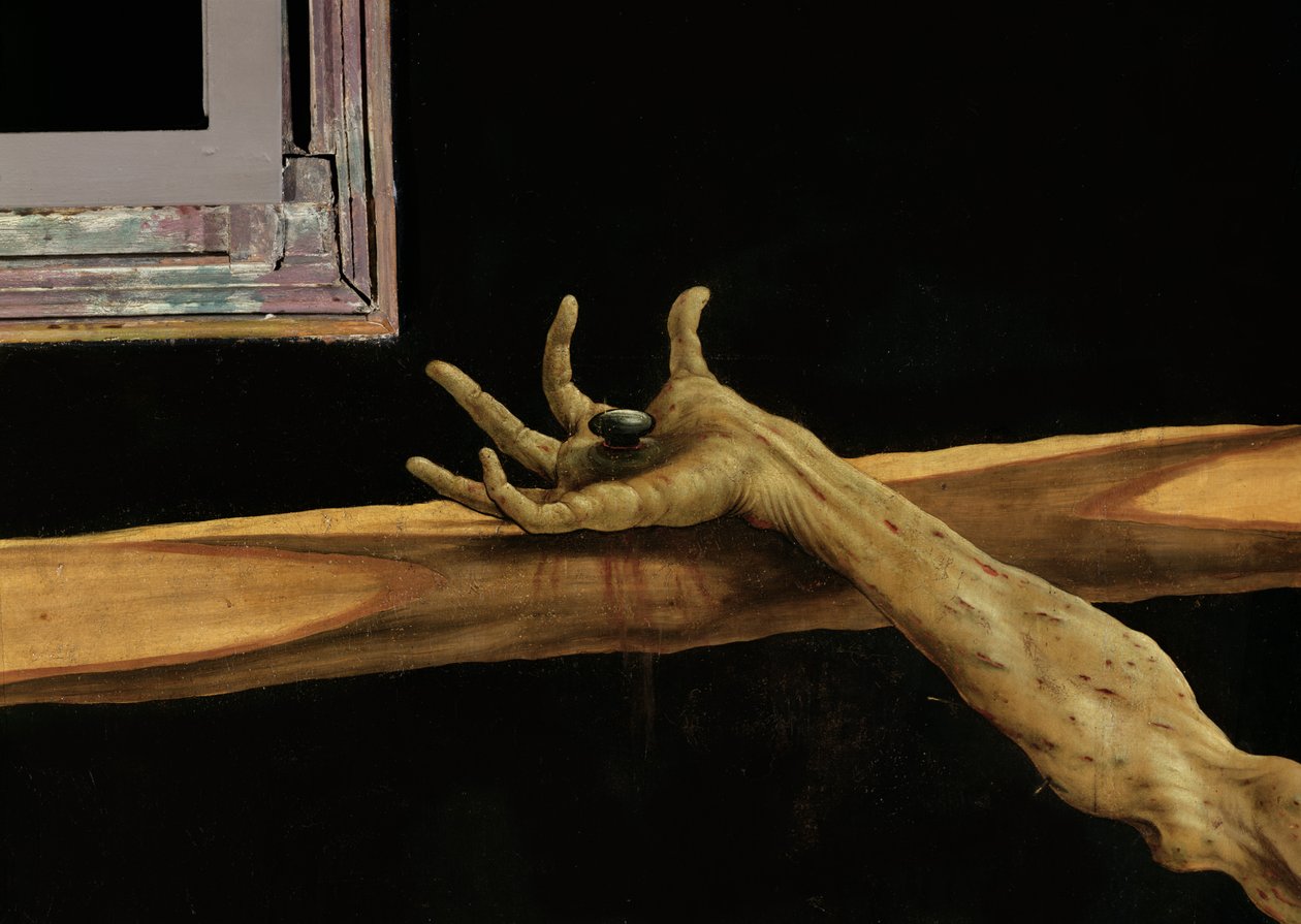 صلب من Isenheim Altarpiece ، تفاصيل Christs اليمنى ، c.1512-16 زيت على لوحة بواسطة ماتياس جرونوالد