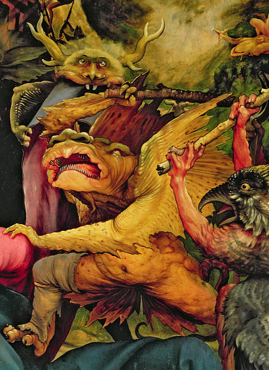 الشياطين المسلحة بالعصي ، التفاصيل من الخلف من Isenheim Altarpiece (انظر أيضًا 17680) بواسطة ماتياس جرونوالد