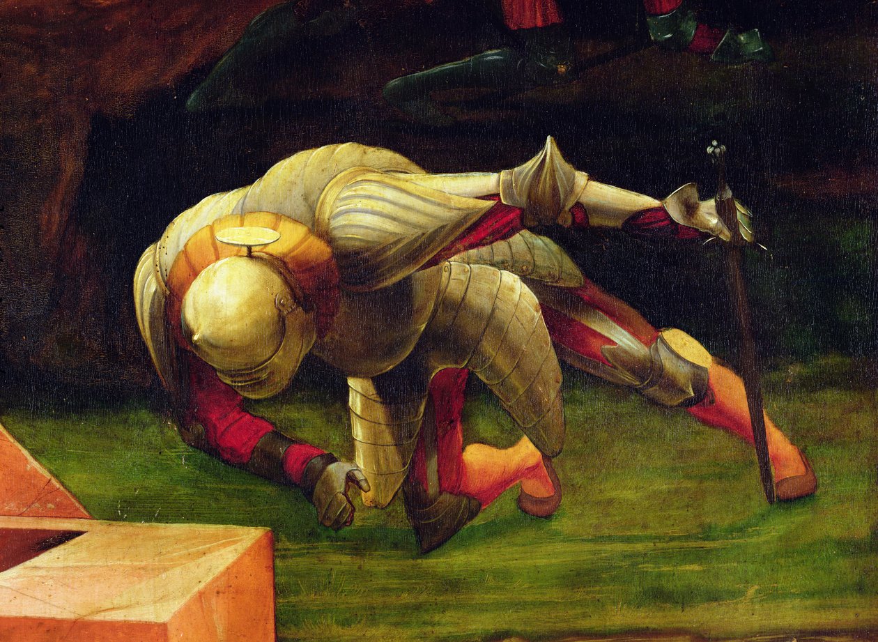 تفاصيل الجندي المتساقط من مشهد قيامة المسيح من مذبح إيزنهايم ، c.1512-16 ، زيت على لوحة بواسطة ماتياس جرونوالد