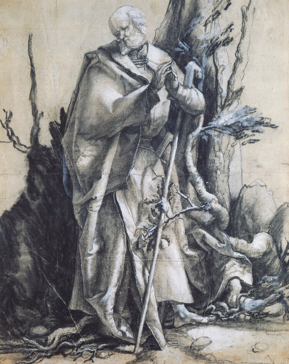 St John in the forest, ca 1515, by Matthias Grunewald (1470-1528), black chalk on paper, 37x29 cm. Germany بواسطة ماتياس (1480 1528) جرونوالد