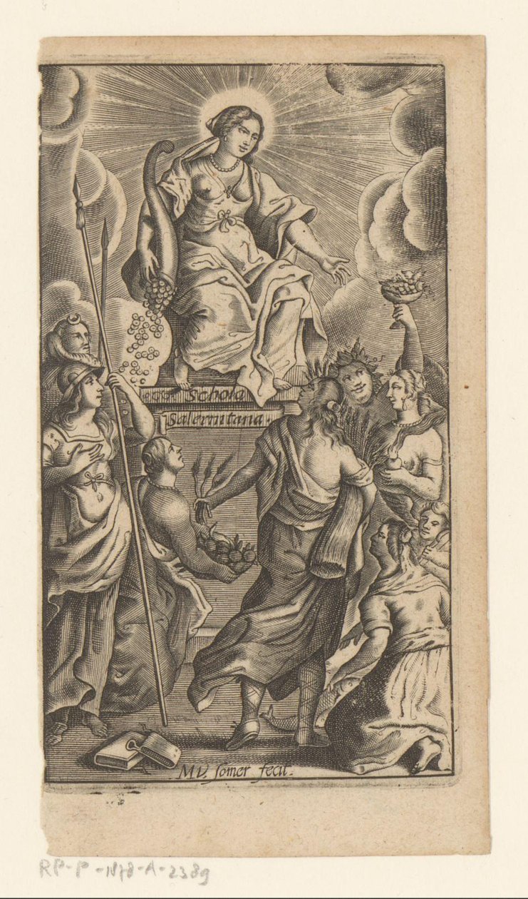 تجسيد الكرم (Liberalitas) صفحة العنوان لـ: Johannes de Mediolano، Schola Salernitana، 1649 بواسطة ماثيو فان سومر