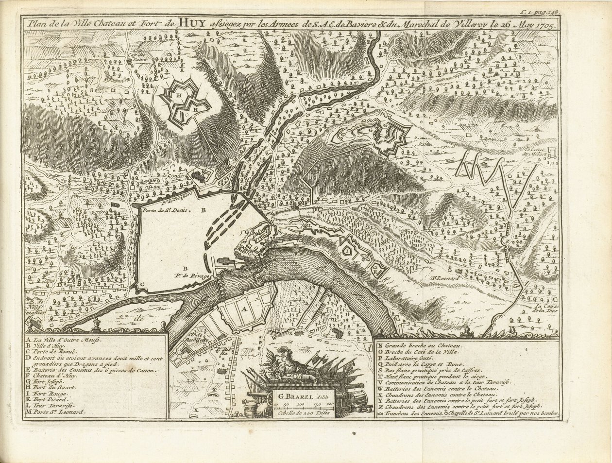 بيلج فان هوي ، 1705 مخطط لمدينة قصر وحصن هوي المحاصرين من قبل جيوش S. de Baviere & du Marechal de Villeroy le 26 May 1705 (العنوان على الكائن) بواسطة بركة ماتيج (ربما)