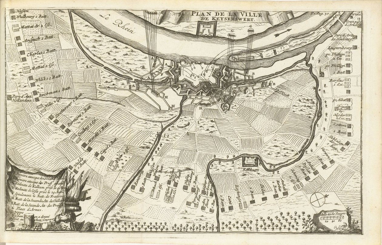 حصار Keizersweerd ، 1702 Plan de la Ville de Keyserswert (العنوان على الكائن) بواسطة بركة ماتيج (ربما)