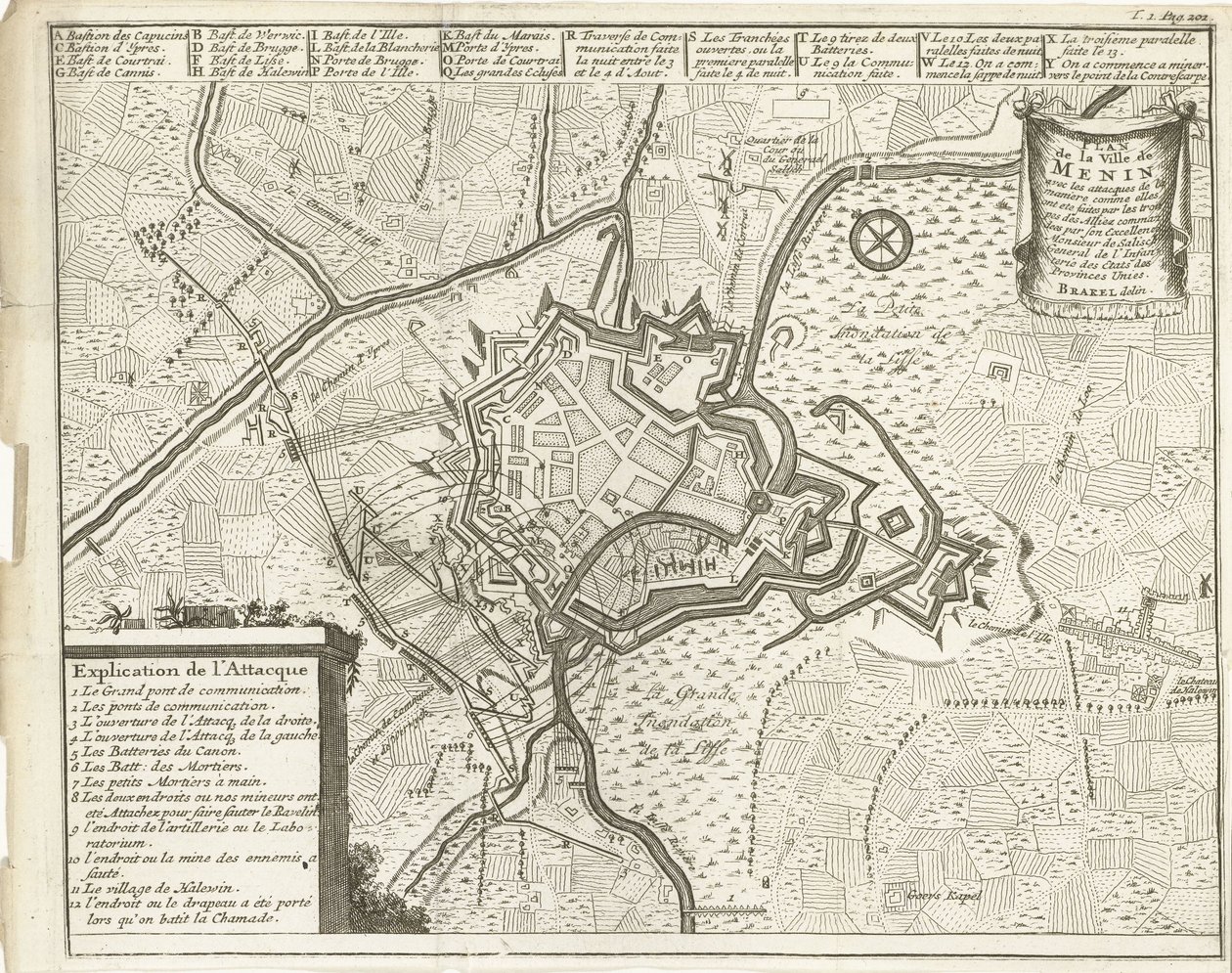 حصار منين 1706 Plan de la Ville de Menin (...) (العنوان على الكائن) بواسطة بركة ماتيج (ربما)