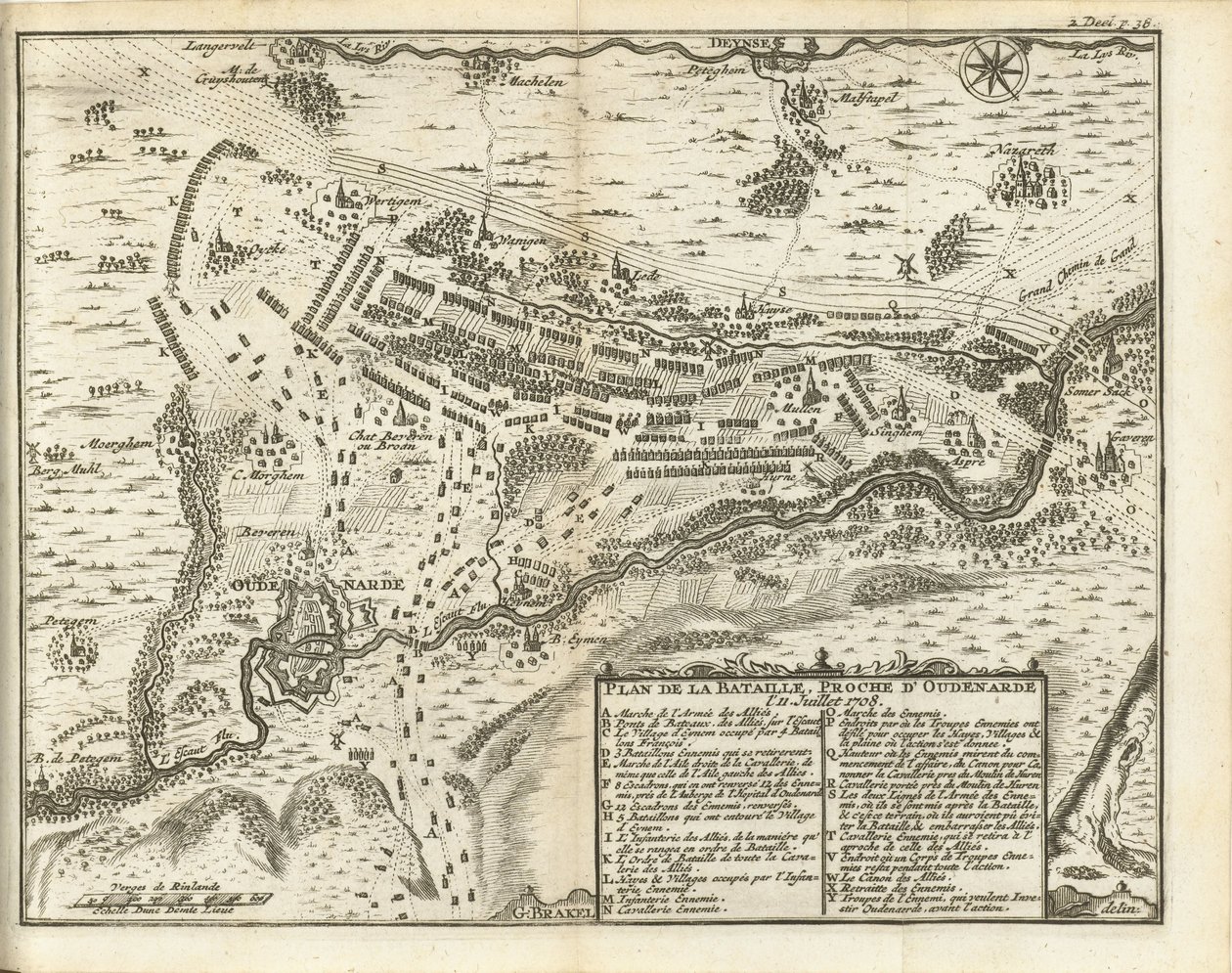 معركة Oudenaarde ، 1708 Plan de la Bataille، proche d