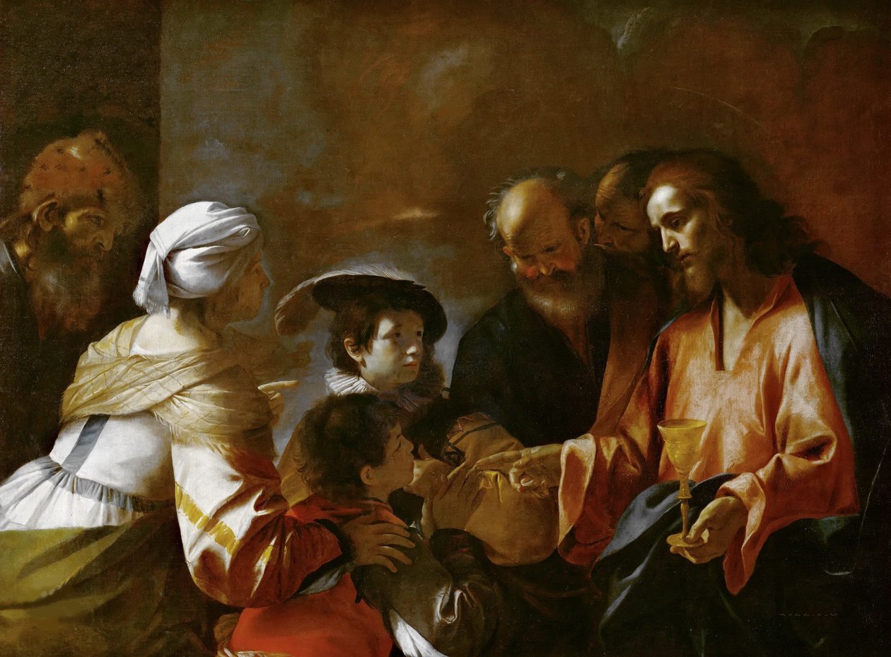 المسيح يبارك الأطفال دع الأطفال الصغار يأتون إليّ ، ج. 1635. بواسطة ماتيا بريتي