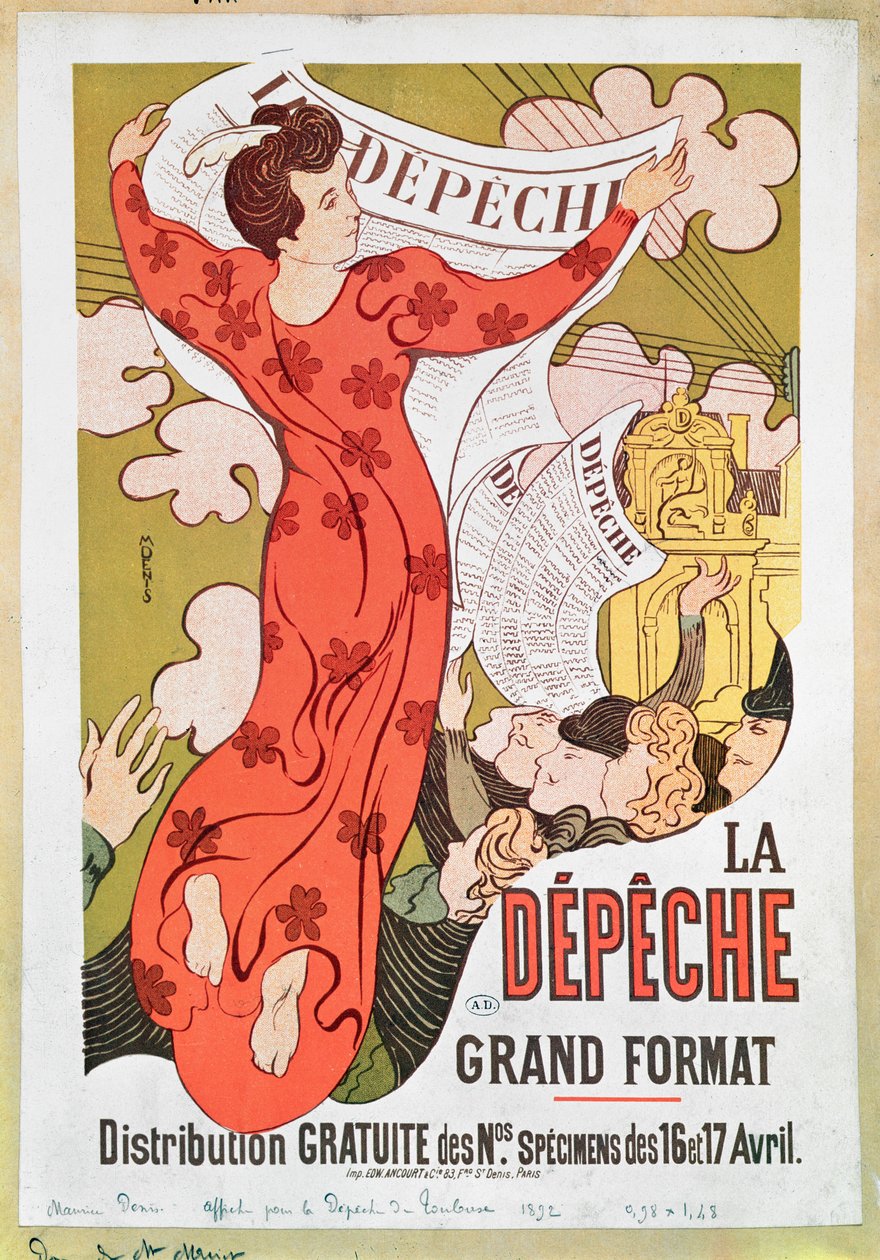 إعلان ملصق على جريدة La Depeche de Toulouse 1892 بواسطة موريس دينيس