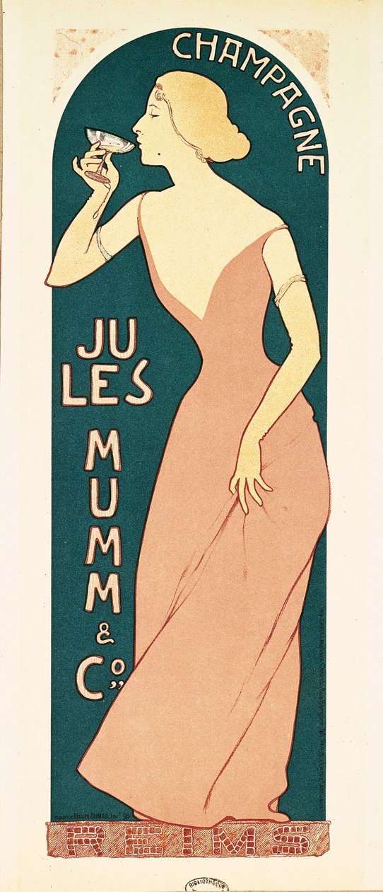 تصميم ملصق للشمبانيا بقلم Jules Mumm and Co. ، ريمس ، 1895 بواسطة موريس ريلييه دوماس