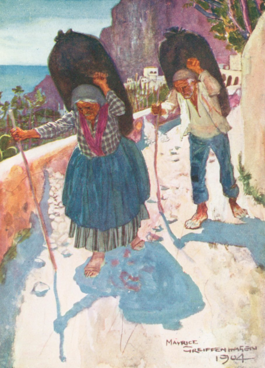 حاملات الفحم، أمالفي (طباعة حجرية ملونة) بواسطة موريس (بعد) غريفنهاغن