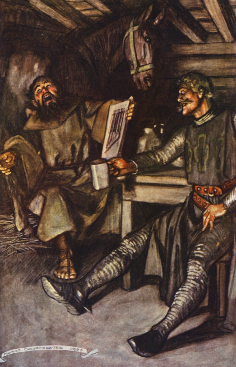 رسم توضيحي لكتاب "إيفانهو" للسير والتر سكوت (طباعة حجرية ملونة) بواسطة موريس (بعد) غريفنهاغن
