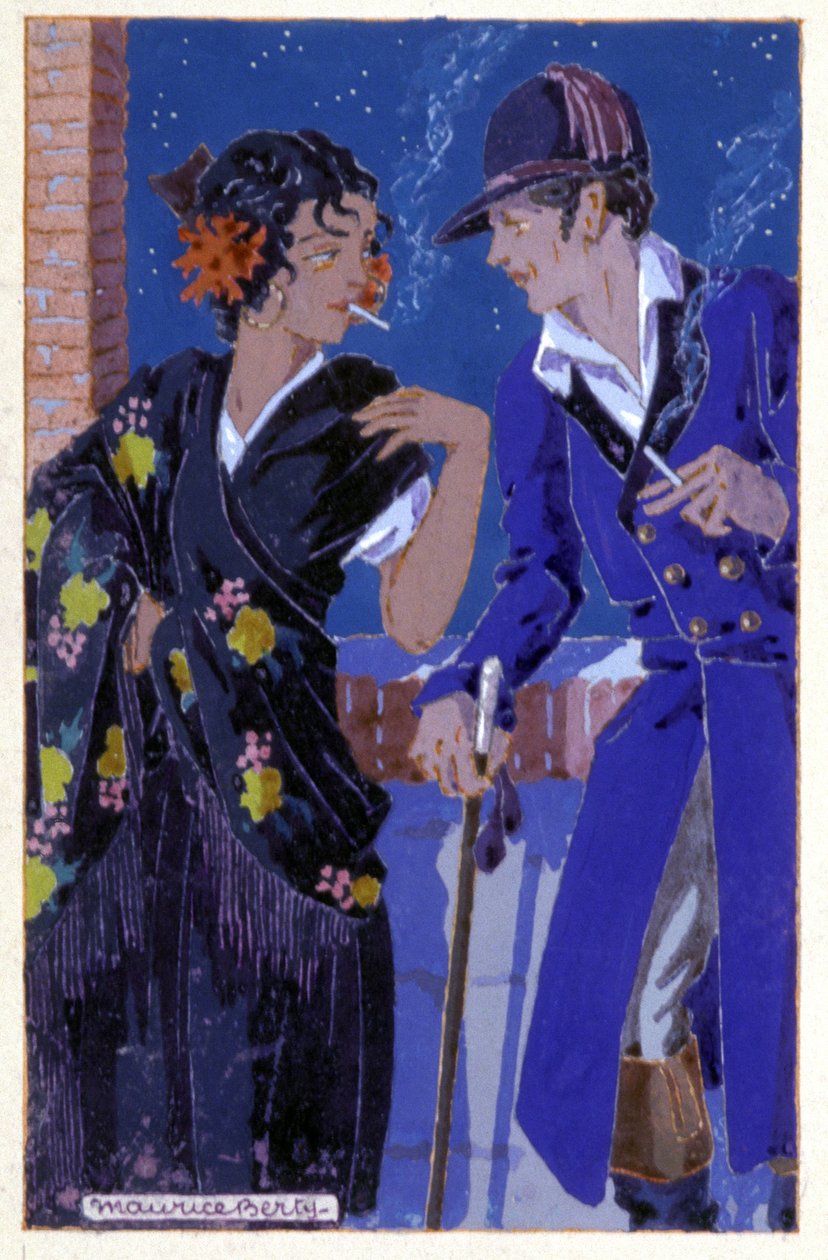 دون جوزيه وكارمن يدخنون ، ج. 1930 (رسم توضيحي) بواسطة موريس بيرتي