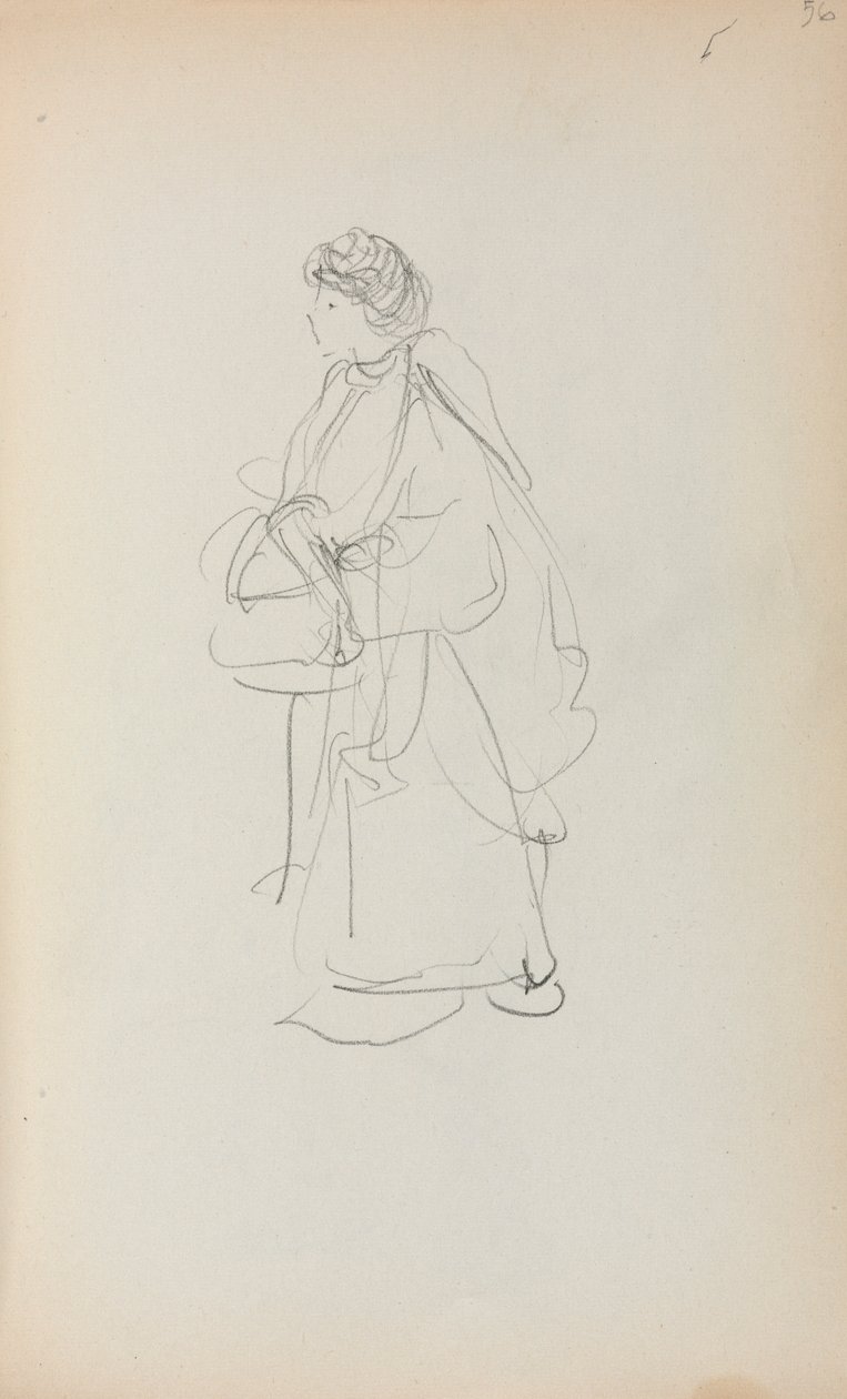 كراسة الرسم الإيطالية: امرأة واقفة تحمل حقيبة 56 صفحة 1898-1899. بواسطة موريس برازيل برندرغاست