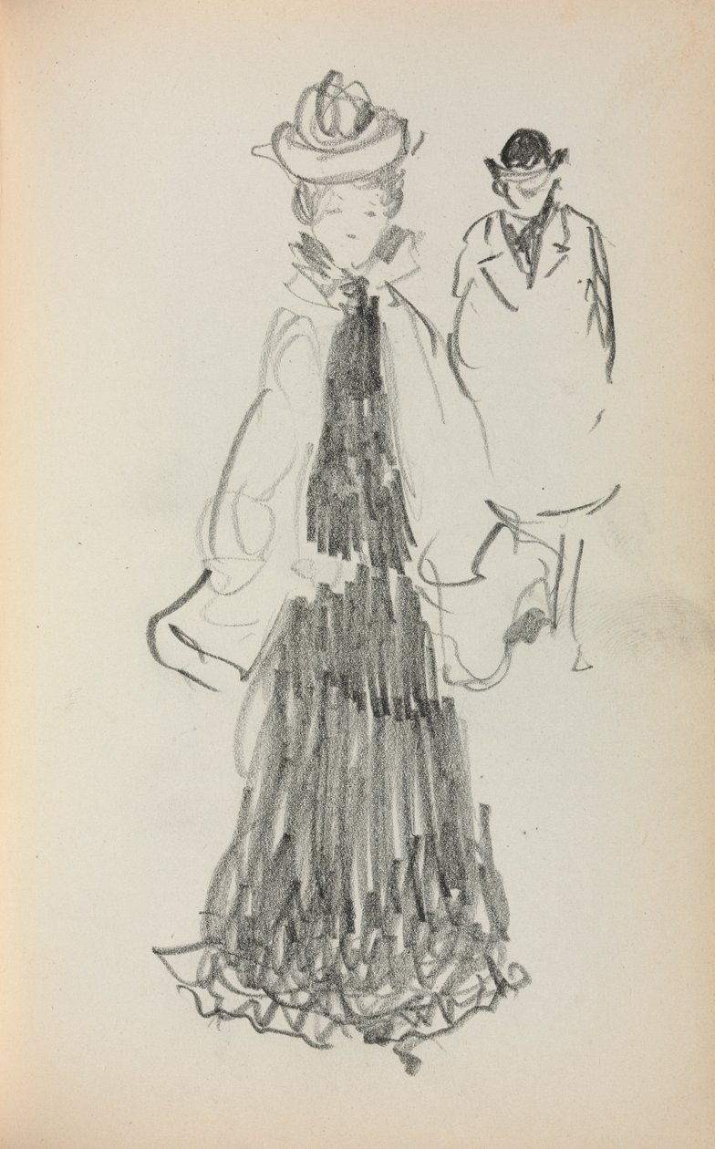 صفحة كراسة الرسم الإيطالية: امرأة ورجل واقفين صفحة 125 ، 1898-1899. بواسطة موريس برازيل برندرغاست