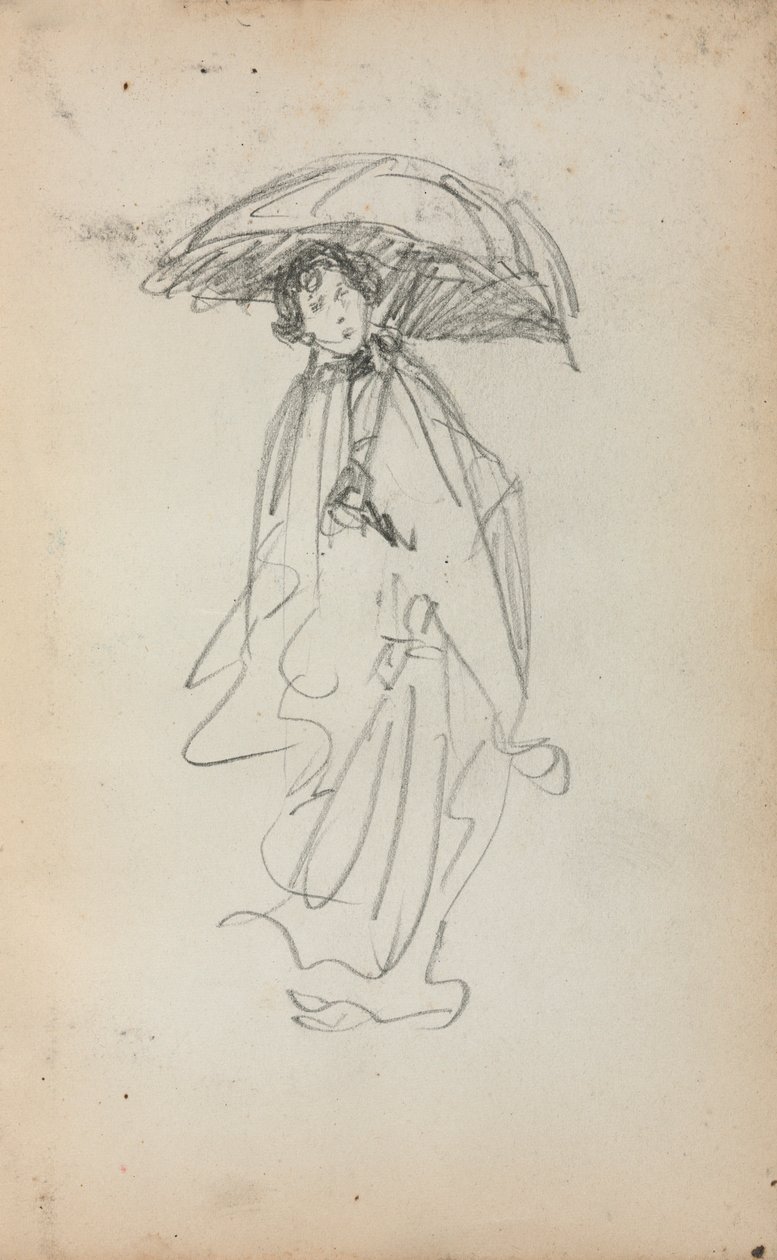 كراسة الرسم الإيطالية: امرأة تقف مع مظلة صفحة 259 ، 1898-1899. بواسطة موريس برازيل برندرغاست